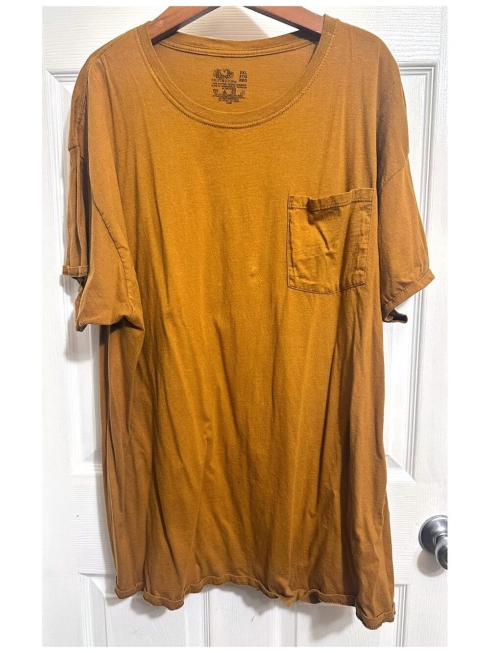 Fruit of the Loom Men's Pocket Tee T Shirt Burnt Orange 100% Cotton Size 2XL XXL